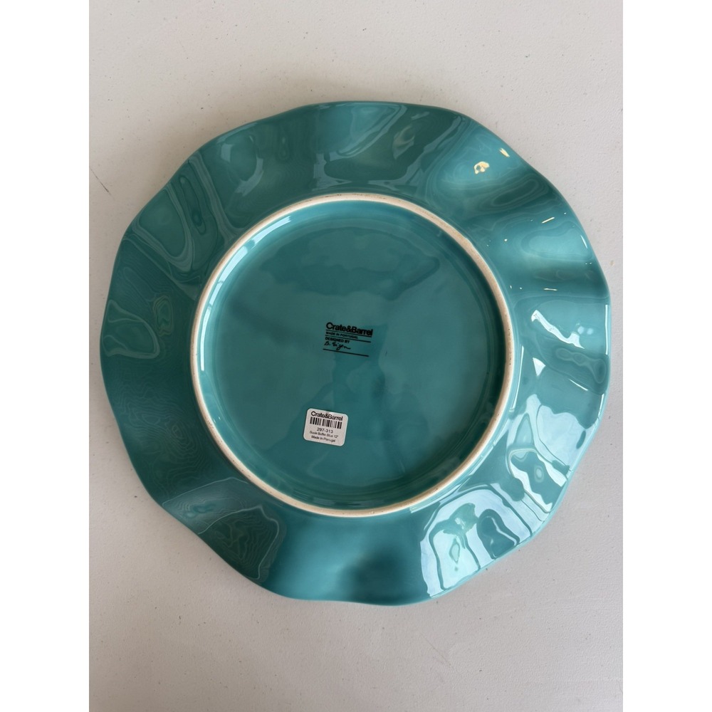 Crate&Barrel Susie B. Eigen 12" Turq Ruffle Dinner Plate Mde in Portugal Set 2 - Picture 5 of 6
